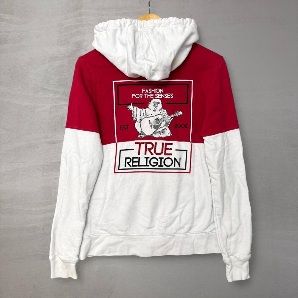 Y2K True Religion Buddha Bedazzled Red and White‎ Zip Up Hoodie Women's Large